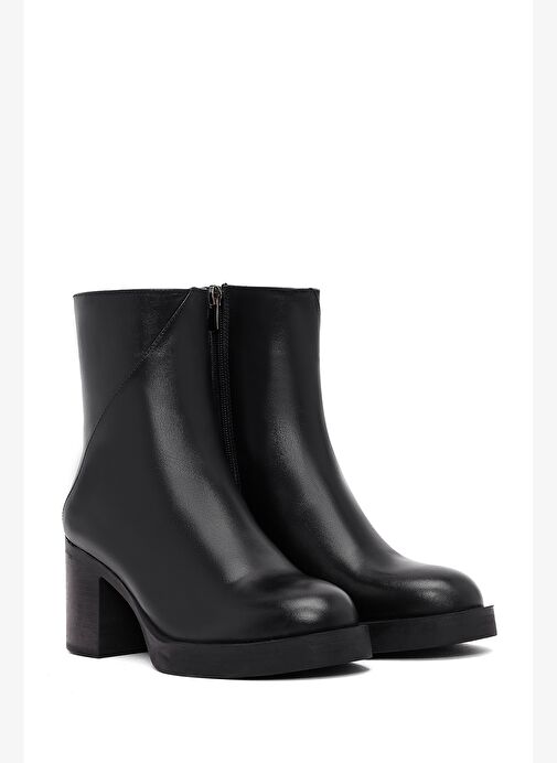 Kadın Siyah Fermuarlı Kalın Topuklu Deri Bot 25WFD512218 - Görsel 6