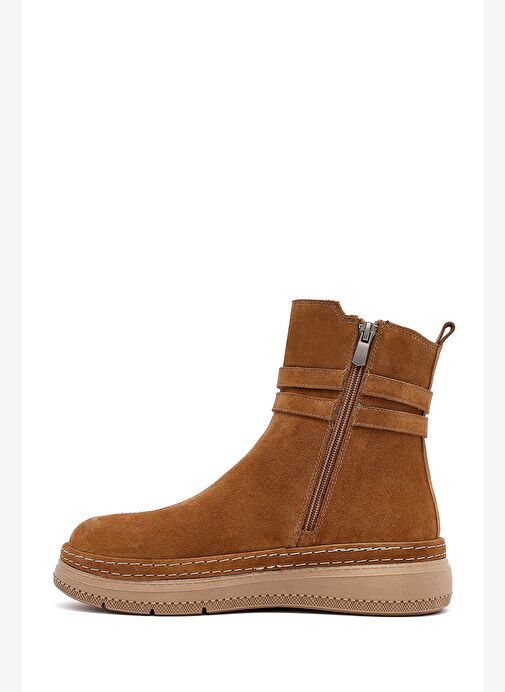 Kadın Taba Fermuarlı Süet Deri Teddy Bot 25WFD131910 - Görsel 3