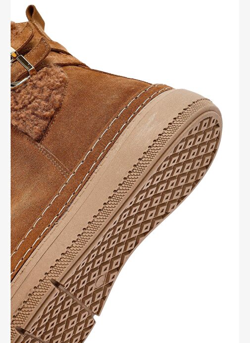 Kadın Taba Fermuarlı Süet Deri Teddy Bot 25WFD131910 - Görsel 9