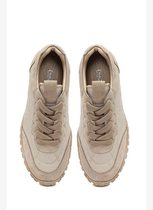 Kadın Bej Bağcıklı Deri Sneaker 25AFD510914 - Görsel 8