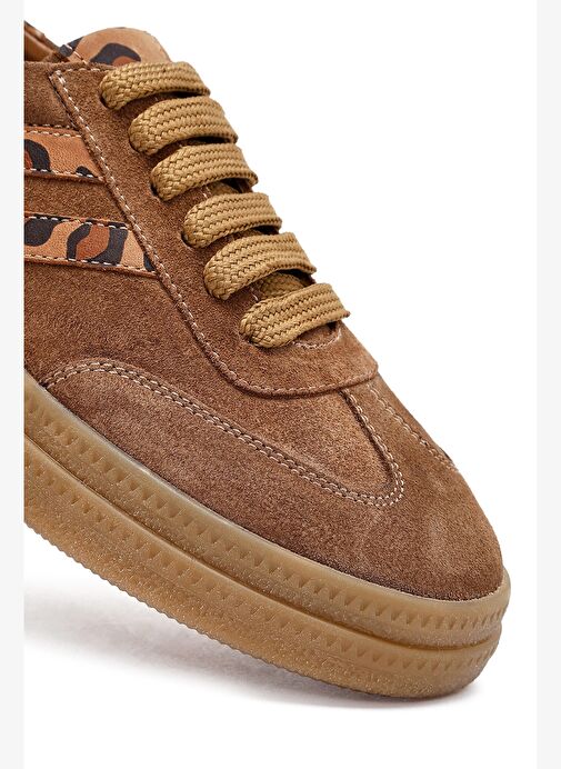 Kadın Taba Bağcıklı Süet Deri Sneaker 25AFD511010 - Görsel 9