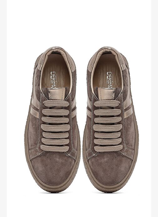 Kadın Vizon Bağcıklı Kalın Tabanlı Süet Deri Sneaker 25AFD511110 - Görsel 8