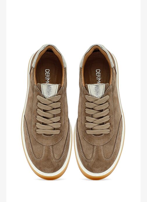 Kadın Bej Bağcıklı Süet Deri Sneaker 25AFD511210 - Görsel 8