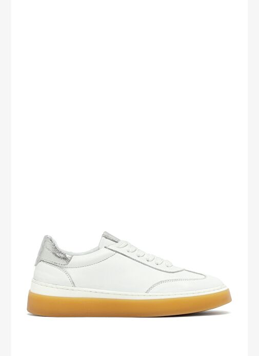 Kadın Beyaz Bağcıklı Deri Sneaker 25AFD511218 - Görsel 2