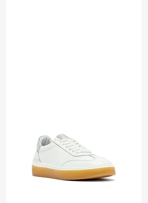 Kadın Beyaz Bağcıklı Deri Sneaker 25AFD511218 - Görsel 7