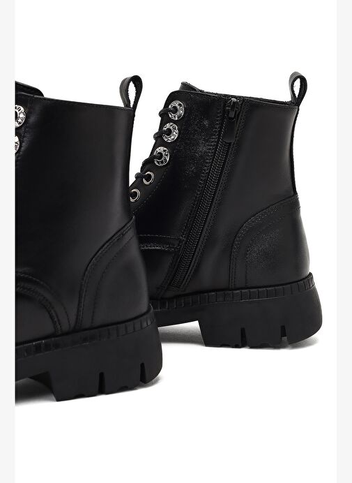 Kadın Siyah Fermuarlı Kalın Tabanlı Deri Postal Bot 25WFD420418 - Görsel 9