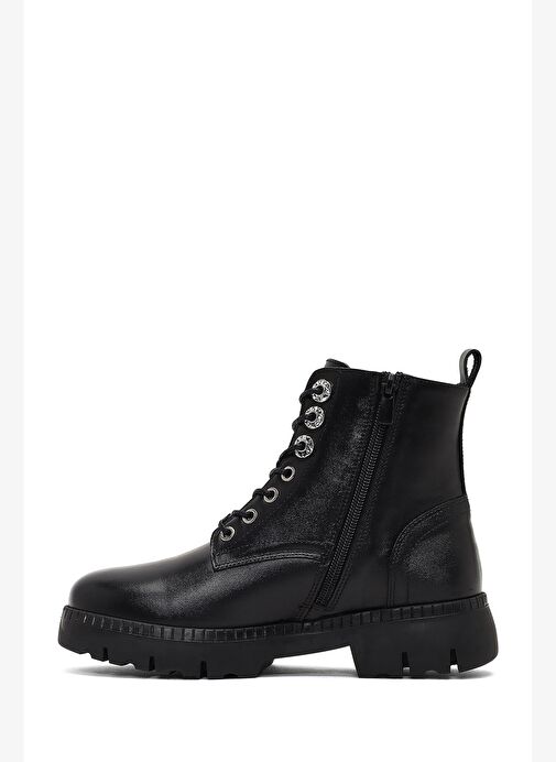 Kadın Siyah Fermuarlı Kalın Tabanlı Deri Postal Bot 25WFD420418 - Görsel 3