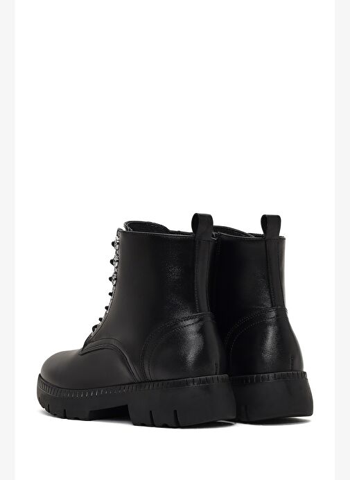 Kadın Siyah Fermuarlı Kalın Tabanlı Deri Postal Bot 25WFD420418 - Görsel 7