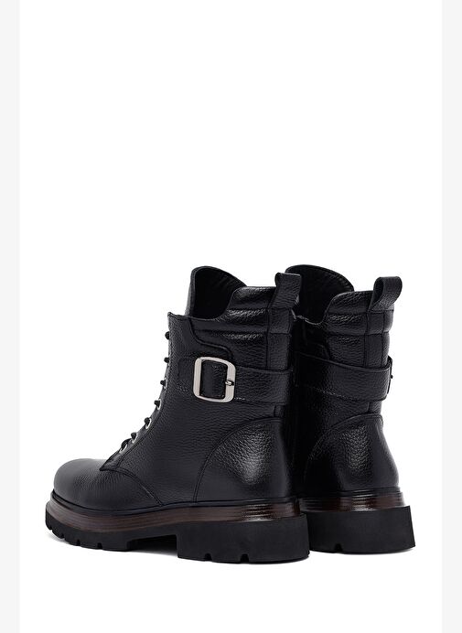 Kadın Siyah Bağcıklı Fermuarlı Deri Postal Bot 25WFD4205FT - Görsel 7