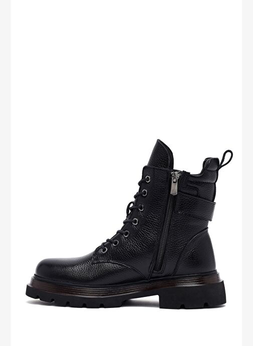 Kadın Siyah Bağcıklı Fermuarlı Deri Postal Bot 25WFD4205FT - Görsel 3