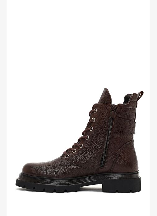 Kadın Kahverengi Bağcıklı Fermuarlı Deri Postal Bot 25WFD4205FT - Görsel 3