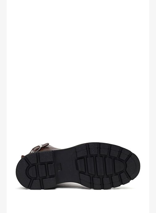 Kadın Kahverengi Bağcıklı Fermuarlı Deri Postal Bot 25WFD4205FT - Görsel 6