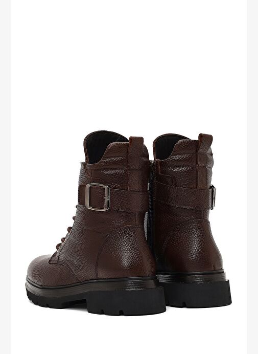 Kadın Kahverengi Bağcıklı Fermuarlı Deri Postal Bot 25WFD4205FT - Görsel 7