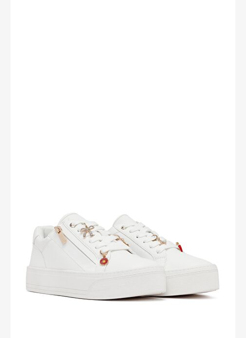 Kadın Beyaz Bağcıklı Kalın Tabanlı Sneaker 25AFD430918 - Görsel 4