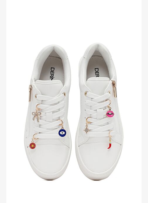 Kadın Beyaz Bağcıklı Kalın Tabanlı Sneaker 25AFD430918 - Görsel 8