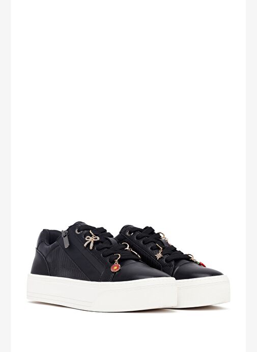 Kadın Siyah Bağcıklı Kalın Tabanlı Sneaker 25AFD430918 - Görsel 4