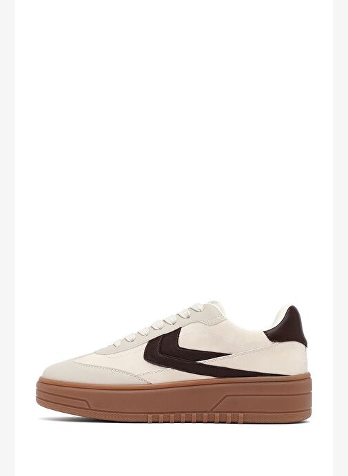 Kadın Bej Bağcıklı Kalın Tabanlı Sneaker 25AFD431018 - Görsel 3