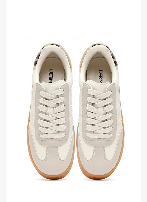 Kadın Bej Bağcıklı Kalın Tabanlı Sneaker 25AFD430814 - Görsel 8