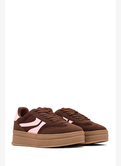 Kadın Kahverengi Bağcıklı Kalın Tabanlı Sneaker 25AFD430814 - Görsel 4