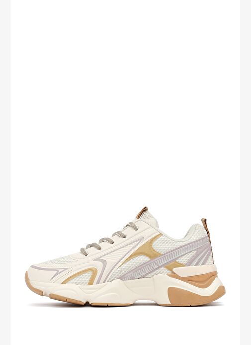 Kadın Krem Bağcıklı Kalın Tabanlı Sneaker 25AFD431114 - Görsel 3