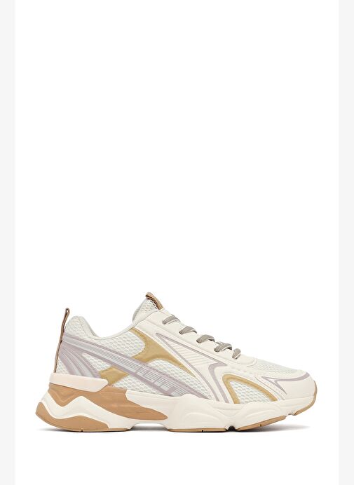 Kadın Krem Bağcıklı Kalın Tabanlı Sneaker 25AFD431114 - Görsel 2