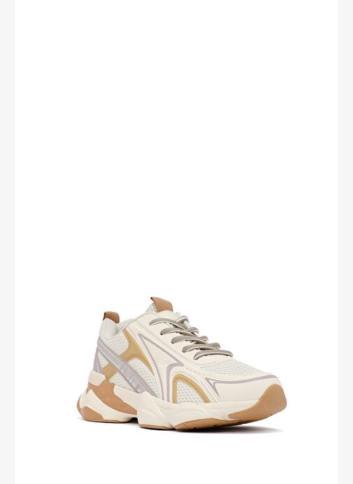 Kadın Krem Bağcıklı Kalın Tabanlı Sneaker 25AFD431114 - Görsel 7