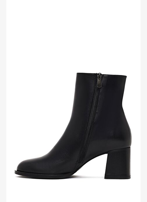 Kadın Siyah Fermuarlı Kalın Topuklu Deri Bot 25WFD132618 - Görsel 5