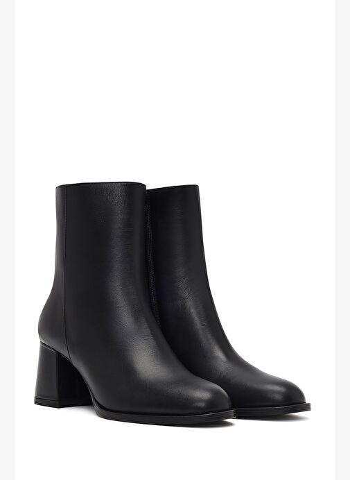 Kadın Siyah Fermuarlı Kalın Topuklu Deri Bot 25WFD132618 - Görsel 6