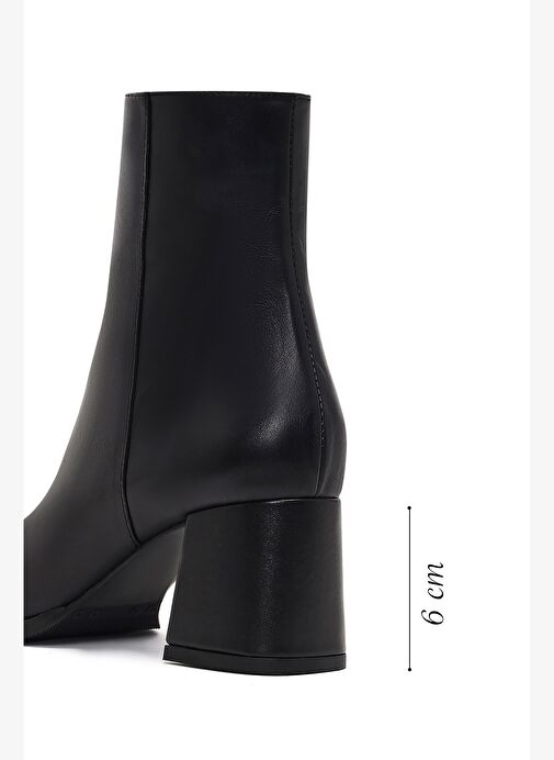 Kadın Siyah Fermuarlı Kalın Topuklu Deri Bot 25WFD132618 - Görsel 3