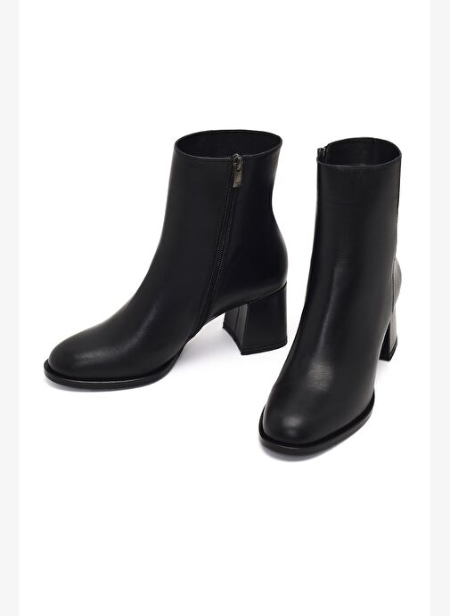 Kadın Siyah Fermuarlı Kalın Topuklu Deri Bot 25WFD132618 - Görsel 4