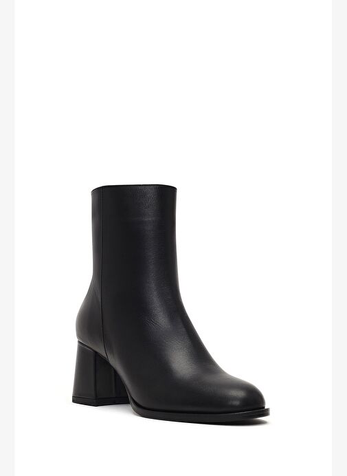 Kadın Siyah Fermuarlı Kalın Topuklu Deri Bot 25WFD132618 - Görsel 9
