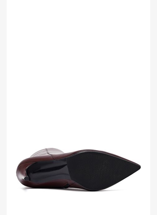 Kadın Bordo Fermuarlı Yüksek İnce Topuklu Deri Bot 25WFD133018 - Görsel 7