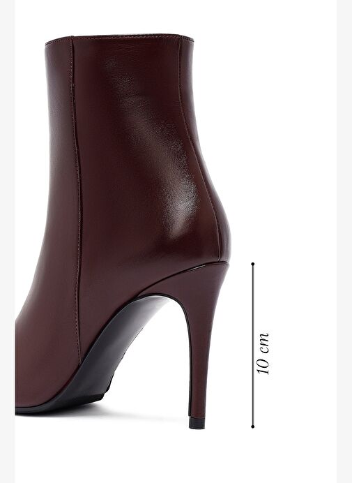 Kadın Bordo Fermuarlı Yüksek İnce Topuklu Deri Bot 25WFD133018 - Görsel 3