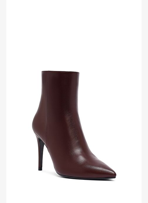 Kadın Bordo Fermuarlı Yüksek İnce Topuklu Deri Bot 25WFD133018 - Görsel 9
