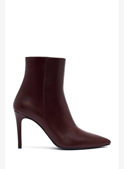 Kadın Bordo Fermuarlı Yüksek İnce Topuklu Deri Bot 25WFD133018 - Görsel 2