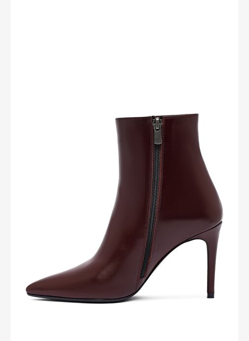 Kadın Bordo Fermuarlı Yüksek İnce Topuklu Deri Bot 25WFD133018 - Görsel 5