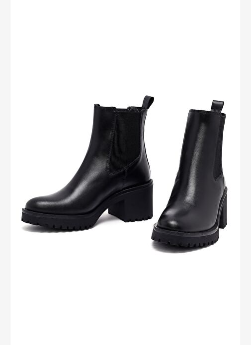 Kadın Siyah Kalın Topuklu Deri Chelsea Bot 25WFD132418 - Görsel 4