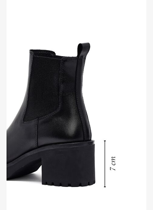Kadın Siyah Kalın Topuklu Deri Chelsea Bot 25WFD132418 - Görsel 3