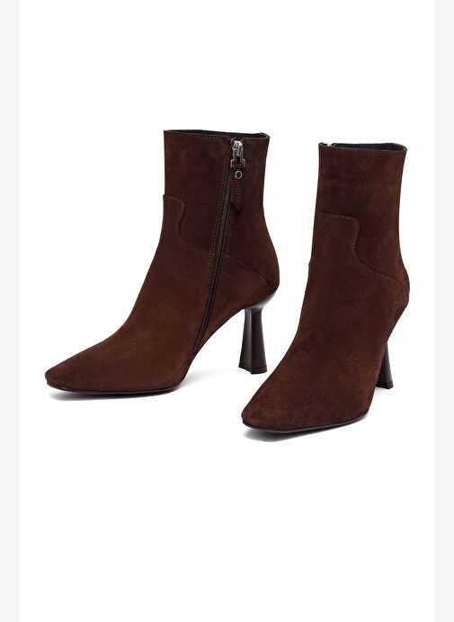 Derimod Derimod Kadın Kahverengi Fermuarlı İnce Topuklu Süet Deri Bot 25WFD133310 | Boyner Kahverengi - 4. görsel