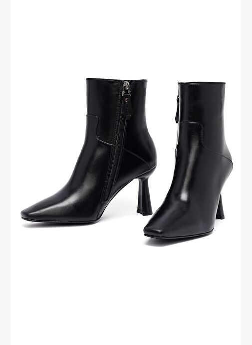 Kadın Siyah Fermuarlı Topuklu Deri Bot 25WFD133318 - Görsel 2
