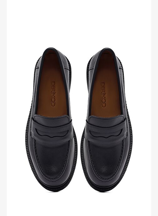 Kadın Siyah Deri Maskülen Loafer 25AFD130318 - Görsel 8