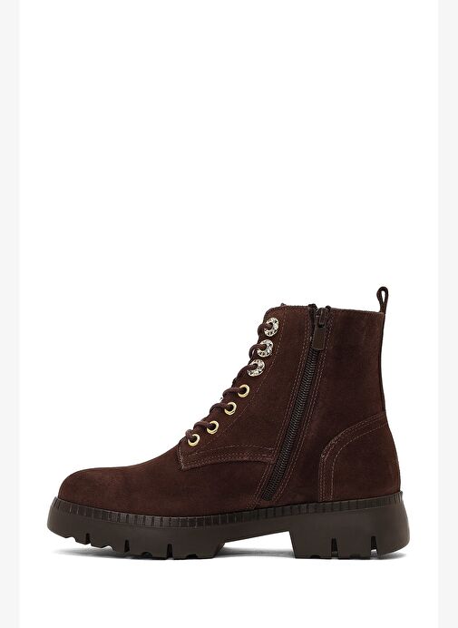 Kadın Kahverengi Fermuarlı Kalın Tabanlı Süet Deri Postal Bot 25WFD420410 - Görsel 3