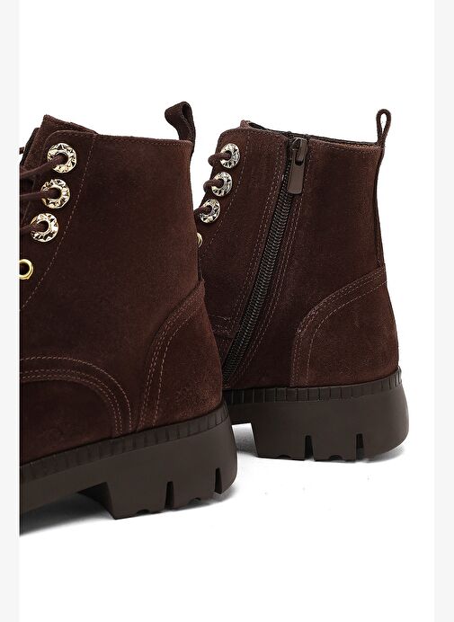 Kadın Kahverengi Fermuarlı Kalın Tabanlı Süet Deri Postal Bot 25WFD420410 - Görsel 9