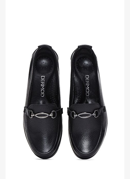 Kadın Siyah Toka Detaylı Dolgu Topuklu Deri Loafer 25AFD4122FT - Görsel 7