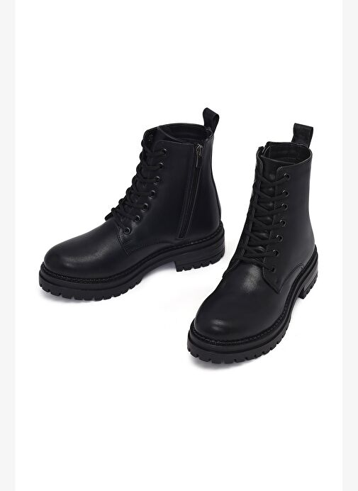 Kadın Siyah Fermuarlı Kalın Tabanlı Postal Bot 25WFE220218 - Görsel 4