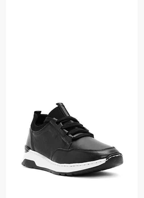 Kadın Siyah Bağcıklı Deri Sneaker 25AFD500718 - Görsel 7