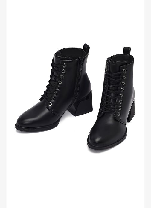 Kadın Siyah Fermuarlı Kalın Topuklu Bot 25WFE400818 - Görsel 4