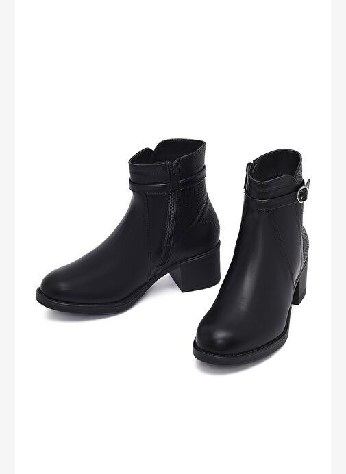 Kadın Siyah Fermuarlı Kalın Topuklu Bot 25WFE400914 - Görsel 4