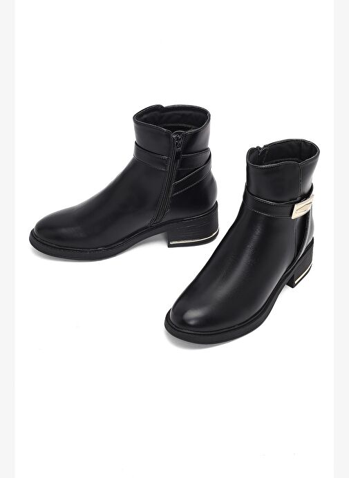 Kadın Siyah Fermuarlı Toka Detaylı Bot 25WFE401018 - Görsel 4