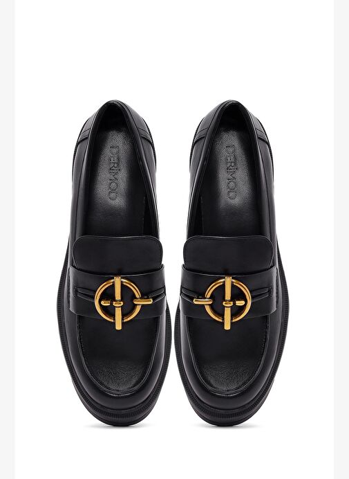 Kadın Siyah Tokalı Kalın Tabanlı Maskülen Loafer 25AFE480218 - Görsel 8